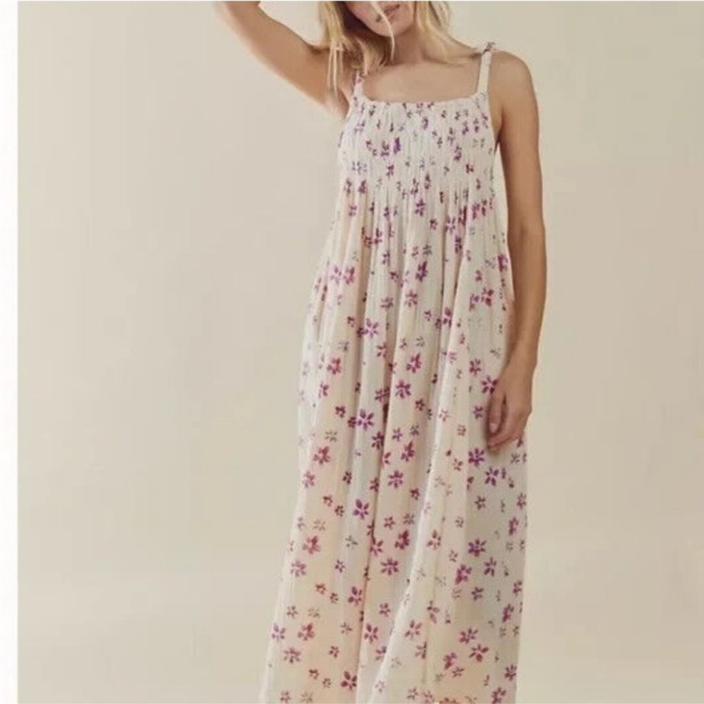 Free people azure maxi dress cream / pink floral tie shoulder